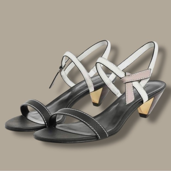 NWOT Charles & Keith Black & White Colorblock Bow-Detail Wooden Cone Heels Sz 11 - Picture 1 of 16